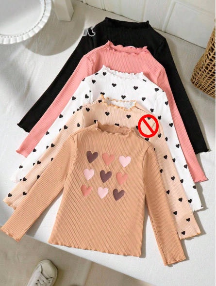 Talla: 4Y. Camiseta  de punto elástica de unicolor de manga larga para niñas jóvenes.
