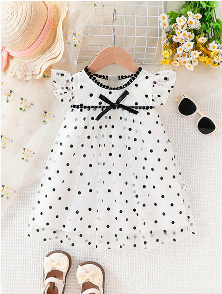 Talla: 6-9M. Vestido elegante de lunares para niñas bebés.