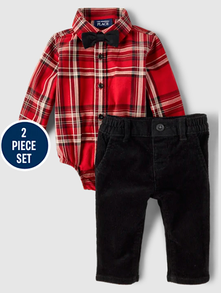 Talla: 0-3M Conjunto de traje de 2 piezas a cuadros para bebe. The Children's Place