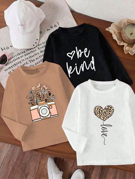 Talla: 4Y. Camiseta de manga larga con cuello redondo para niña. (Precio x Unidad)
