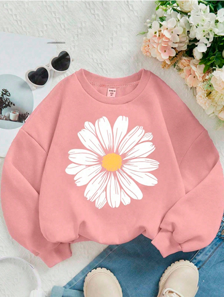 Talla: 5Y. Suéter de manga larga y engrosada color rosa para niña.