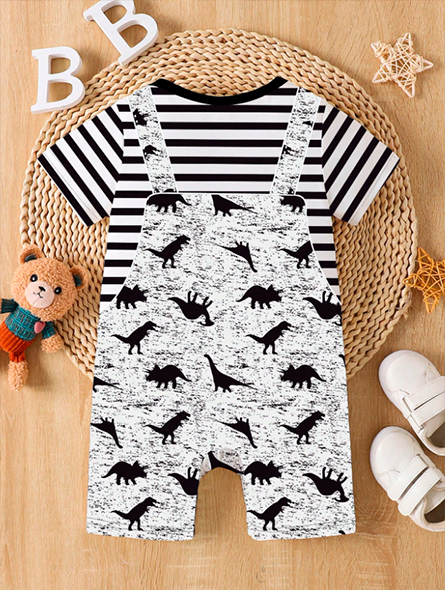 Talla: 3-6M. Mameluco de bebé niño con estampado a rayas de dinosaurio.