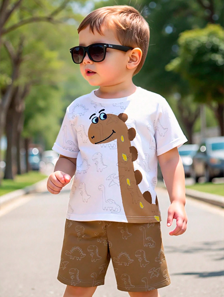 Talla: 2-3Y. Conjunto con estampado de dinosaurio.