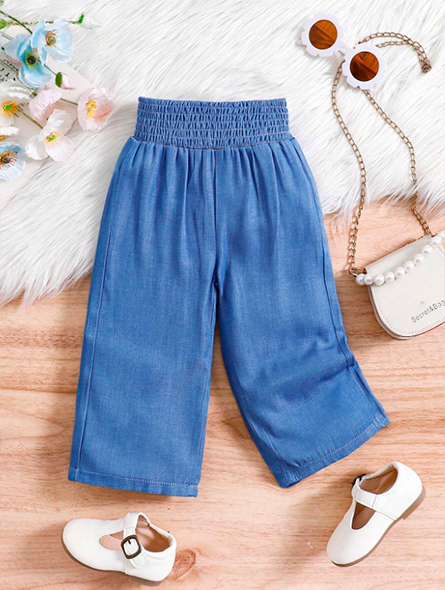 Talla: 2-3Y. Pantalon vaqueros de cintura alta y pierna ancha para niñas.