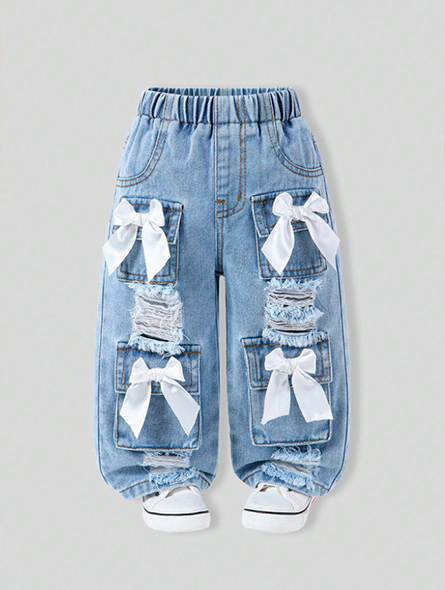 Talla: 2-3Y. Jeans de pierna recta para niñas.