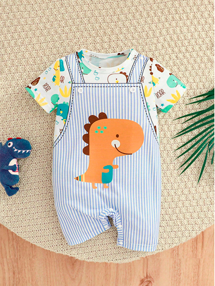 Talla: 1-3M. Mameluco suave y cómodo con estampado de dinosaurio para niño.