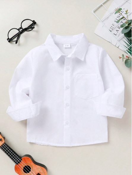Talla: 9-12M. Camisa con parche de bolsillo de color liso para bebé niño.